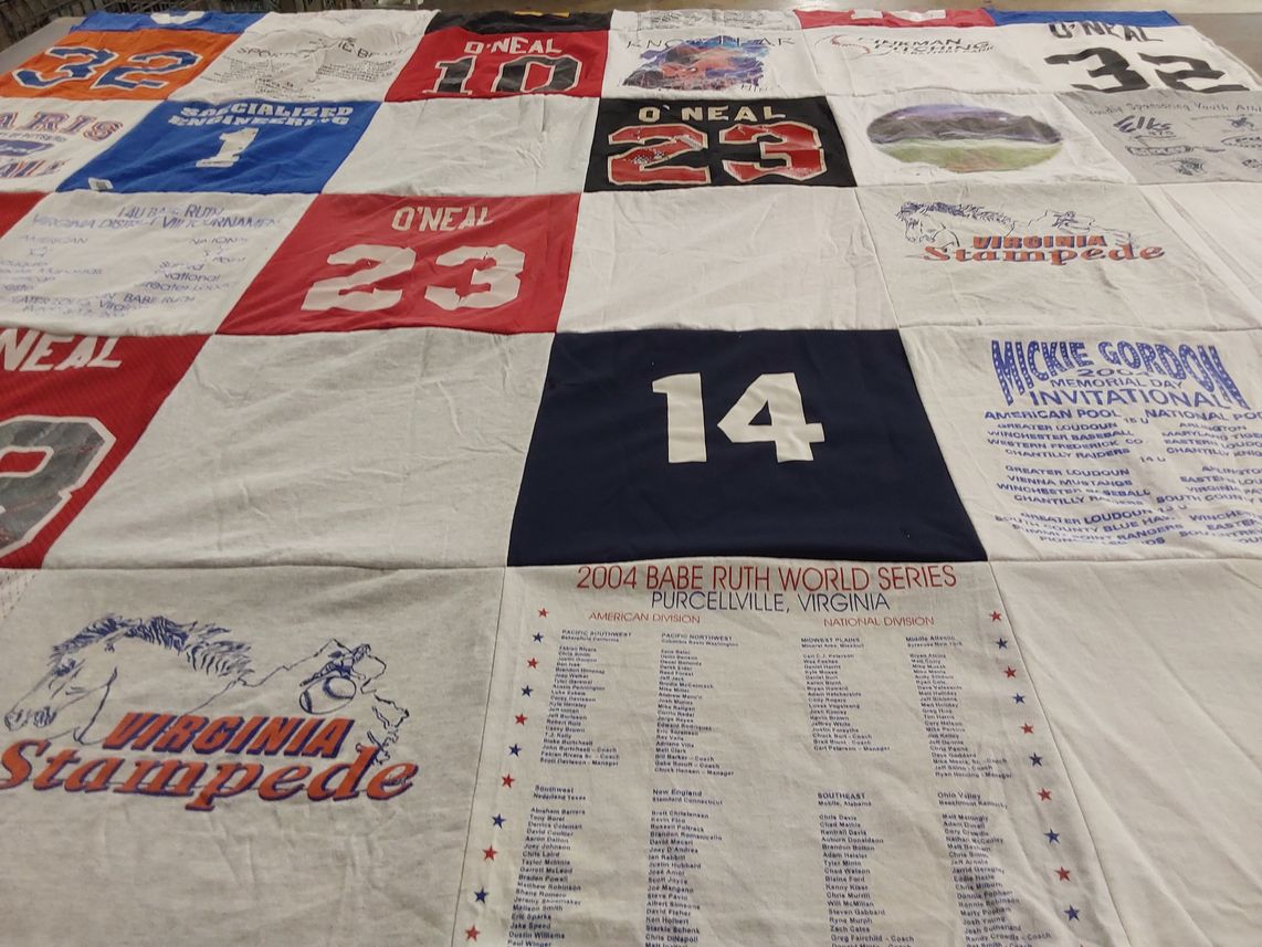 T-shirt quilt with baseball, sports themes by Donnica from FL