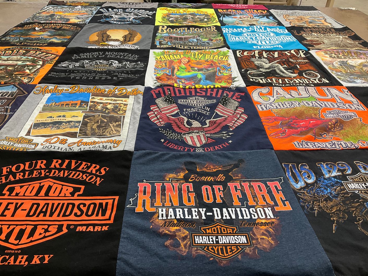 T-shirt quilt with motorcycles, biking themes by Melissa from TN