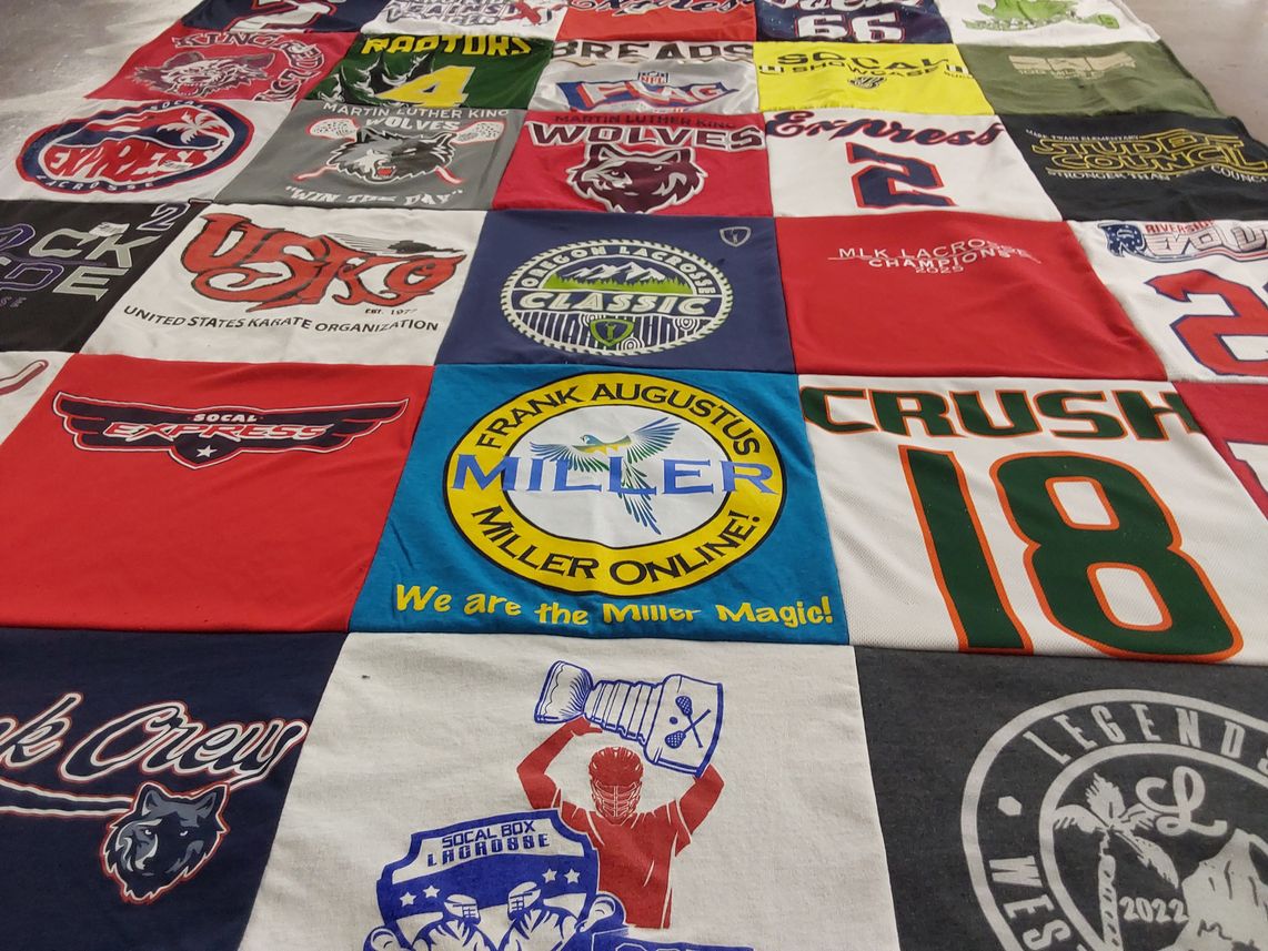 T-shirt quilt featuring socal express, so cal box lacrosse by stephanie from CA