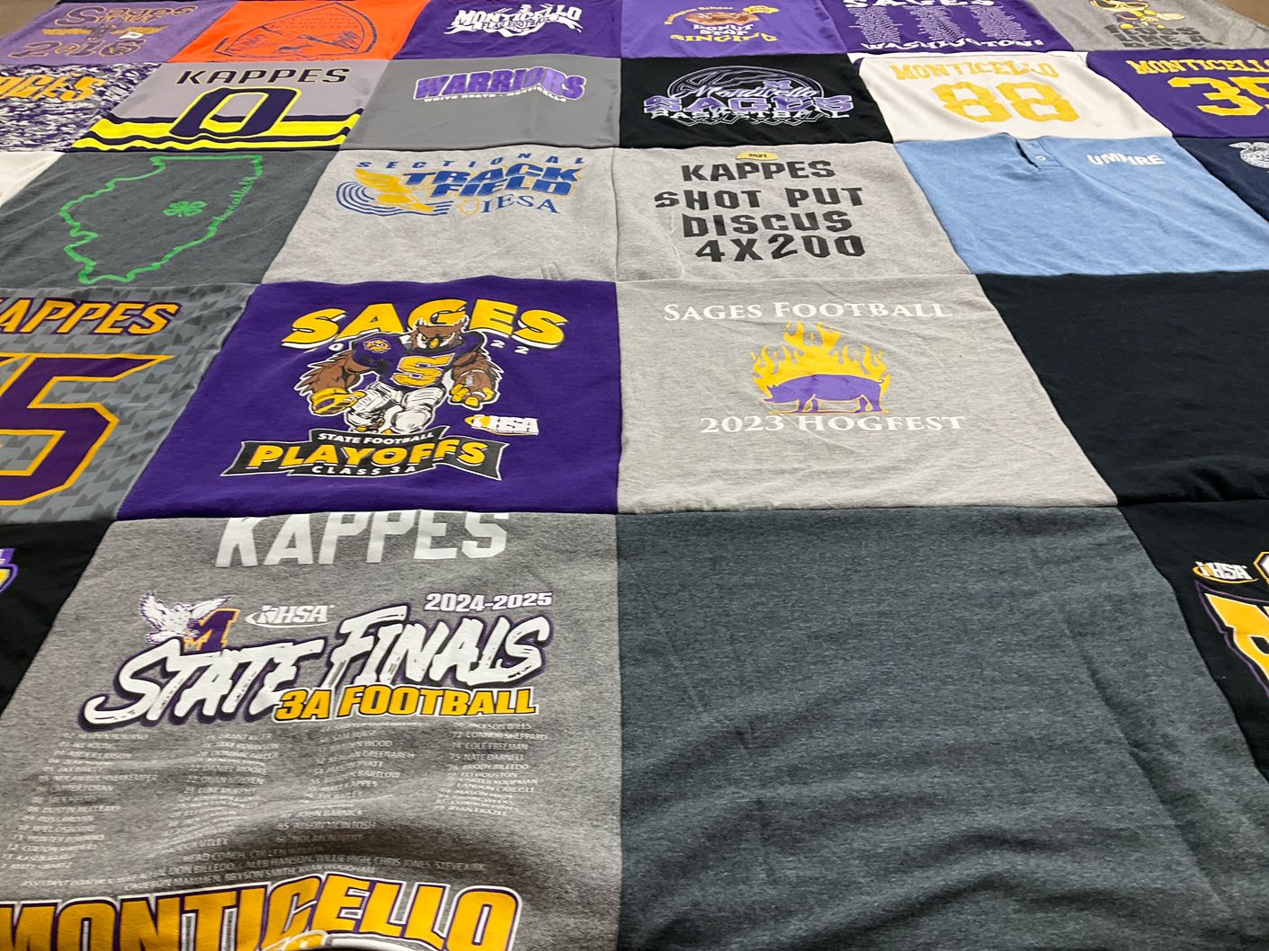 T-shirt quilt featuring sages football, monticello football by Colleen from IL