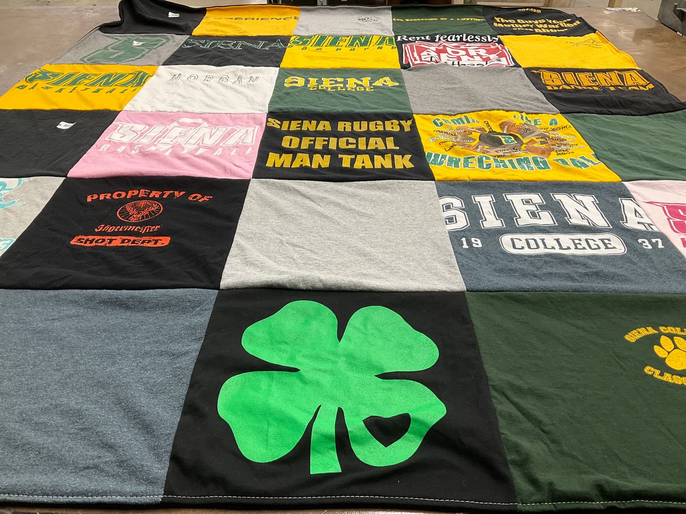 T-shirt quilt featuring siena basketball, siena rugby by Morgan from NY