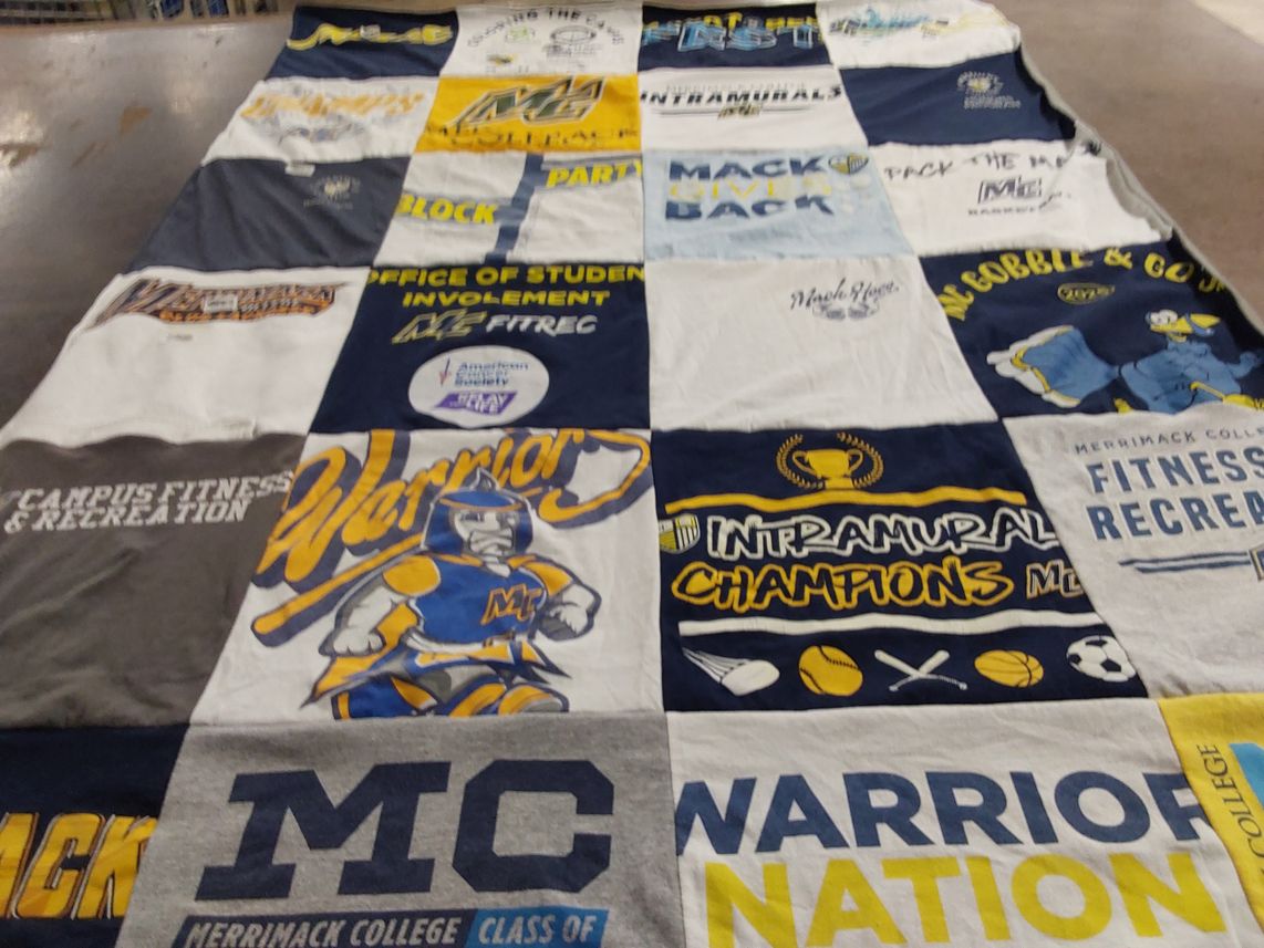 T-shirt quilt featuring merrimack college warriors by Tracey from MA