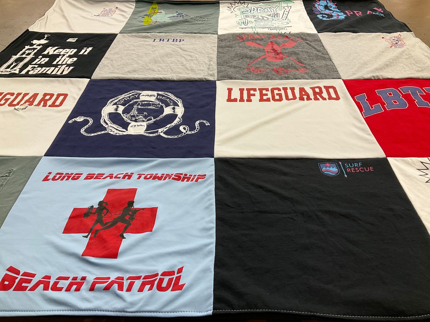T-shirt quilt with beach, surfing themes by Jennifer from NJ