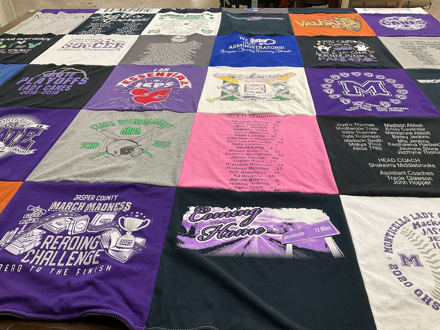T-shirt quilt featuring monticello lady canes by Laurie from GA