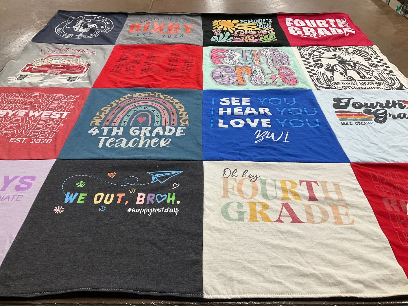 T-shirt quilt with teaching, education themes by Kim from OK