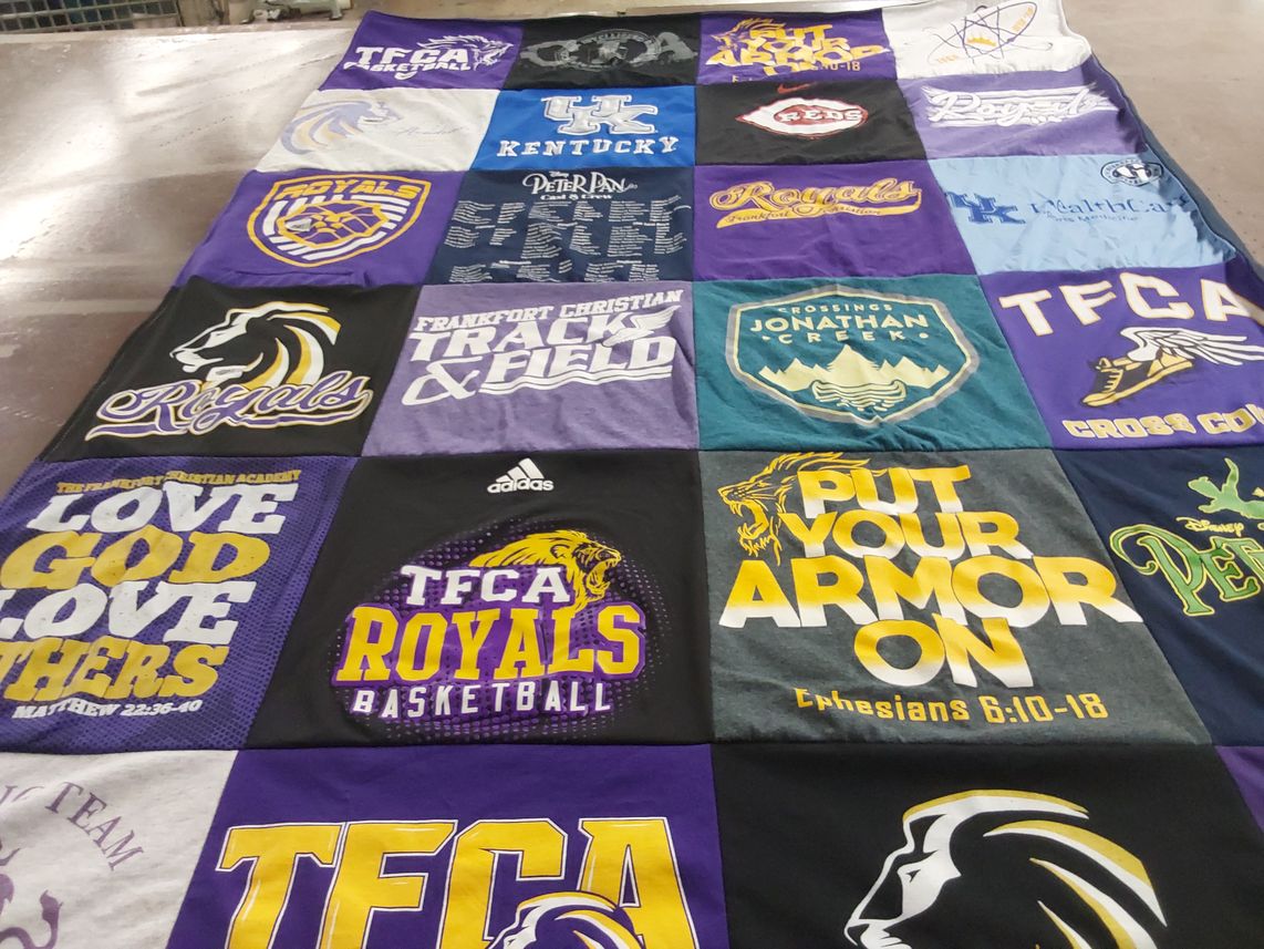 T-shirt quilt featuring frankfort christian academy royals by Carrie Beth from KY