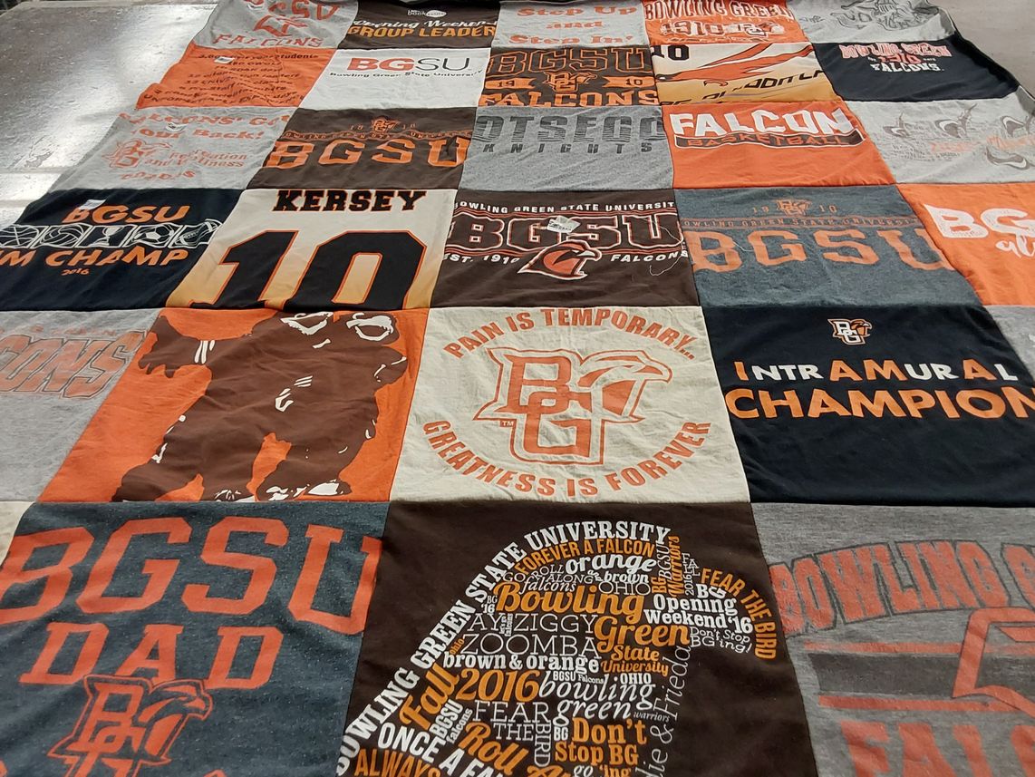 T-shirt quilt featuring bowling green state university falcons by Alyssa from OH