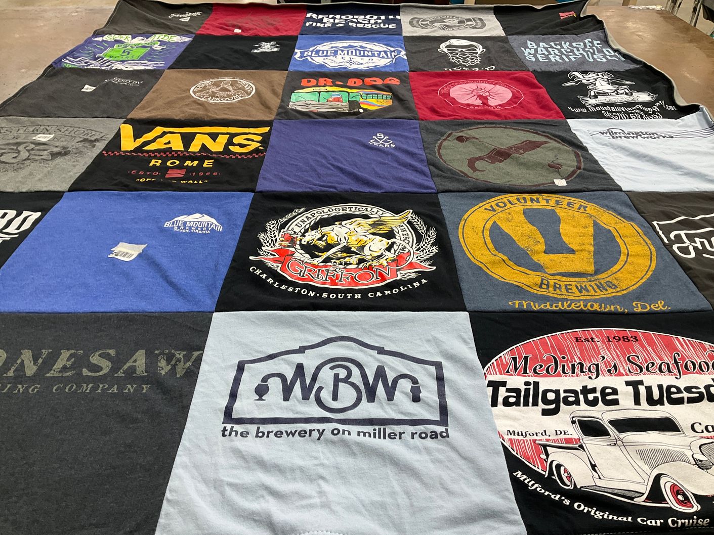 T-shirt quilt with brewing, seafood themes by Joseph from DE