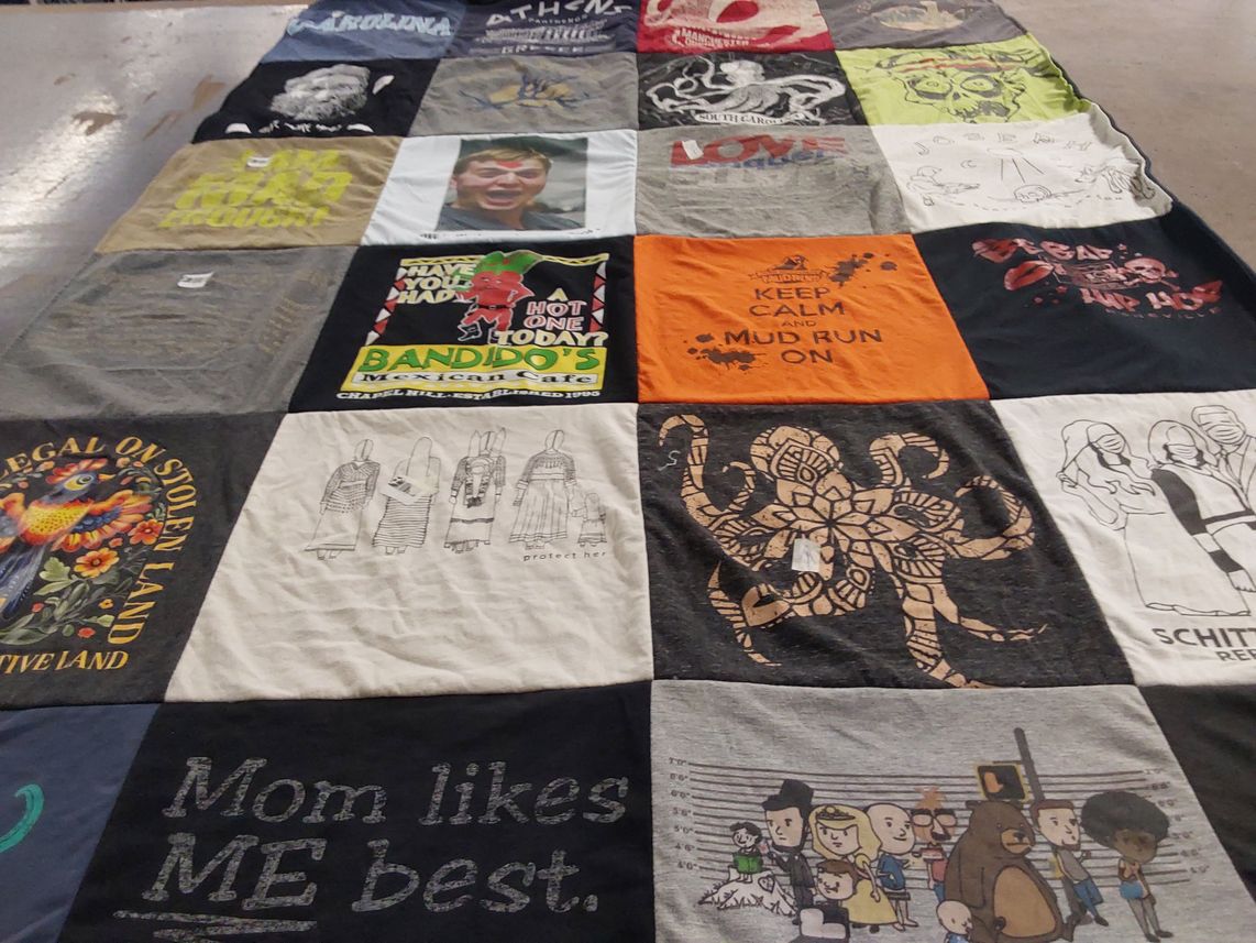 T-shirt quilt with food, tv shows themes by Ashley from TX
