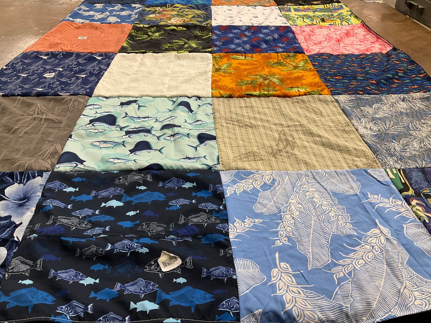 T-shirt quilt with fishing, ocean themes by Cori from VA
