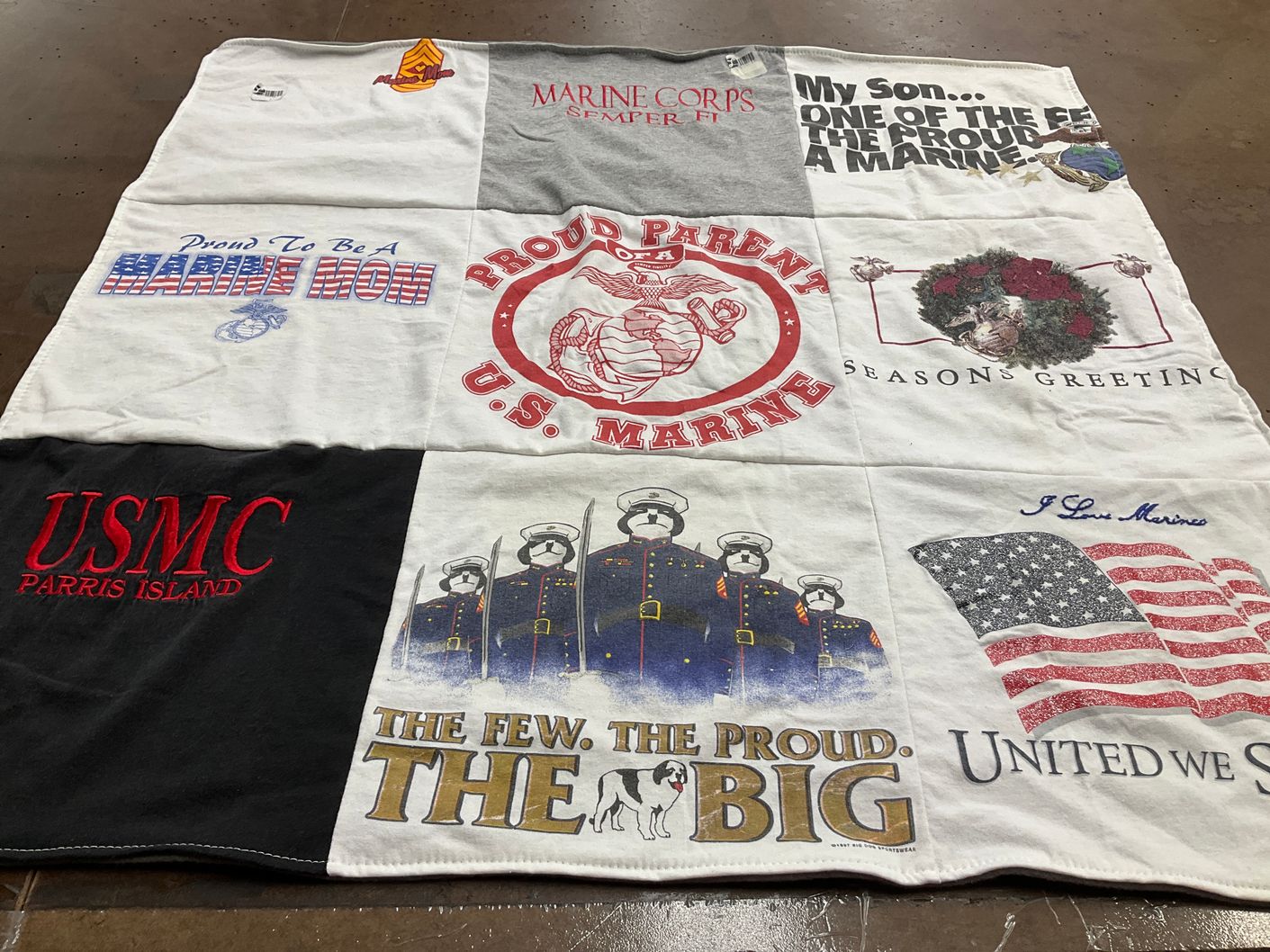 T-shirt quilt with military, marines themes by Ann from VA