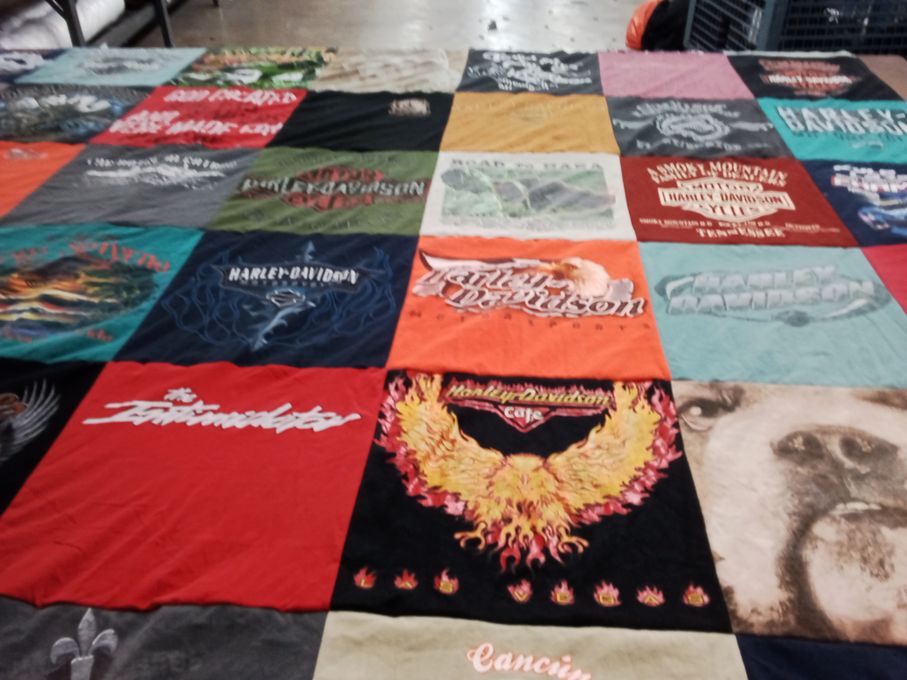 T-shirt quilt with motorcycles themes by Holly from MI