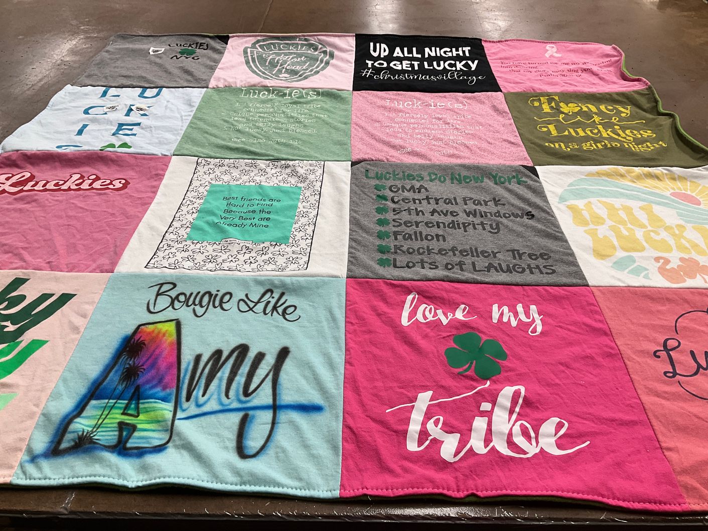 T-shirt quilt with friendship, luck themes by Amy from TN