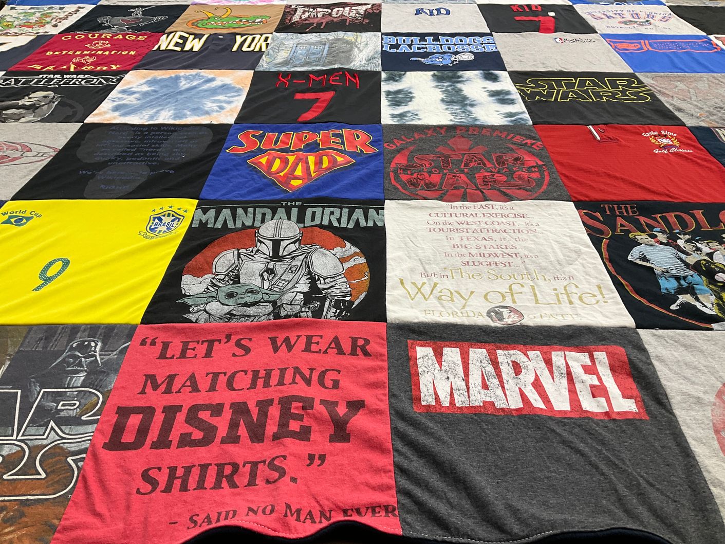 T-shirt quilt with disney, star wars themes by Bethany from NV
