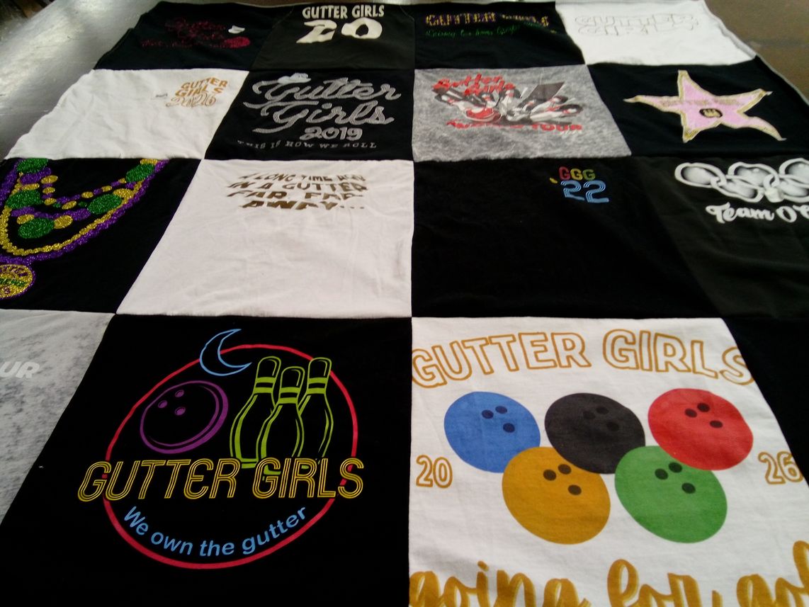 T-shirt quilt with bowling themes by Sheryl from TX