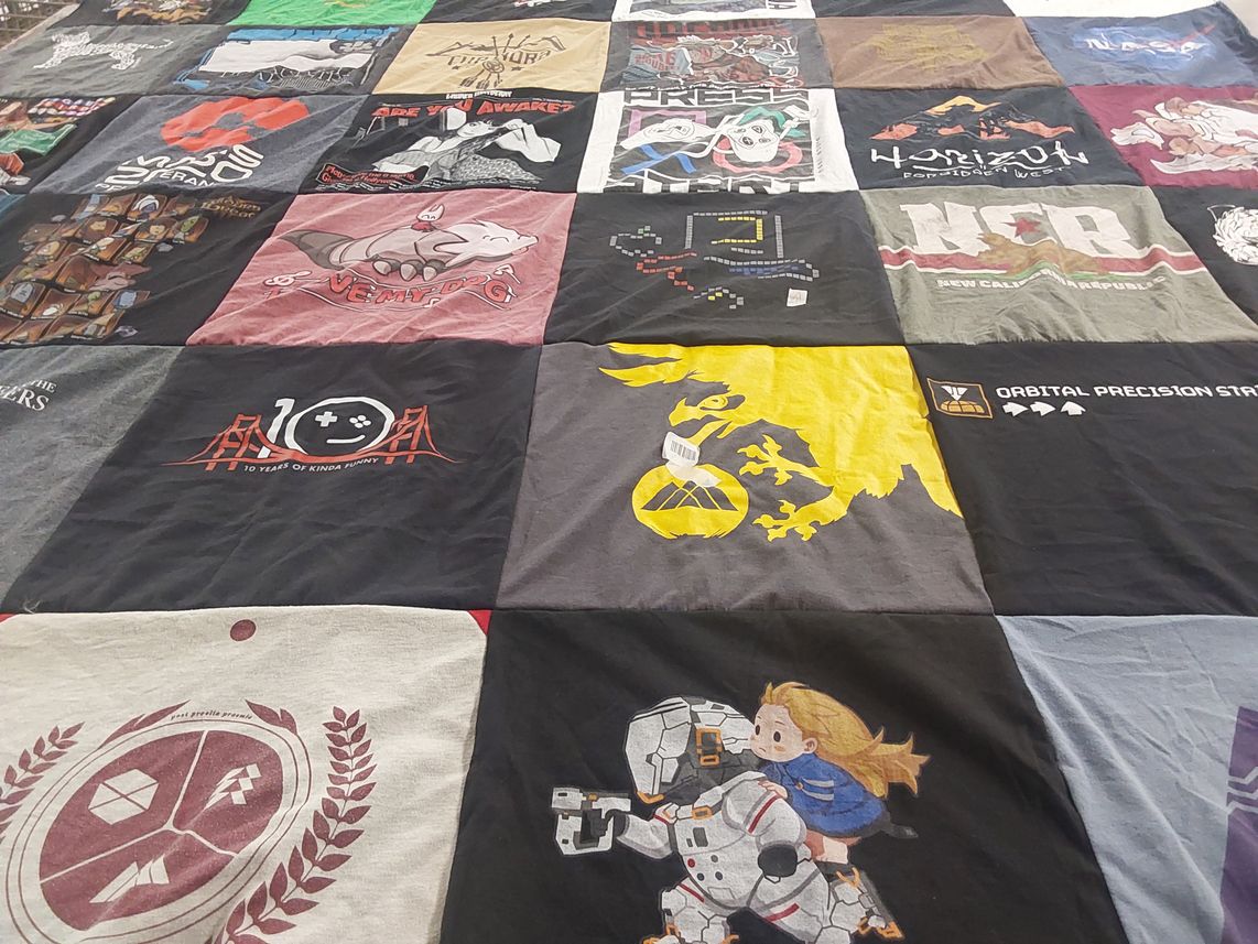 T-shirt quilt with gaming, video games themes by Michael from MA