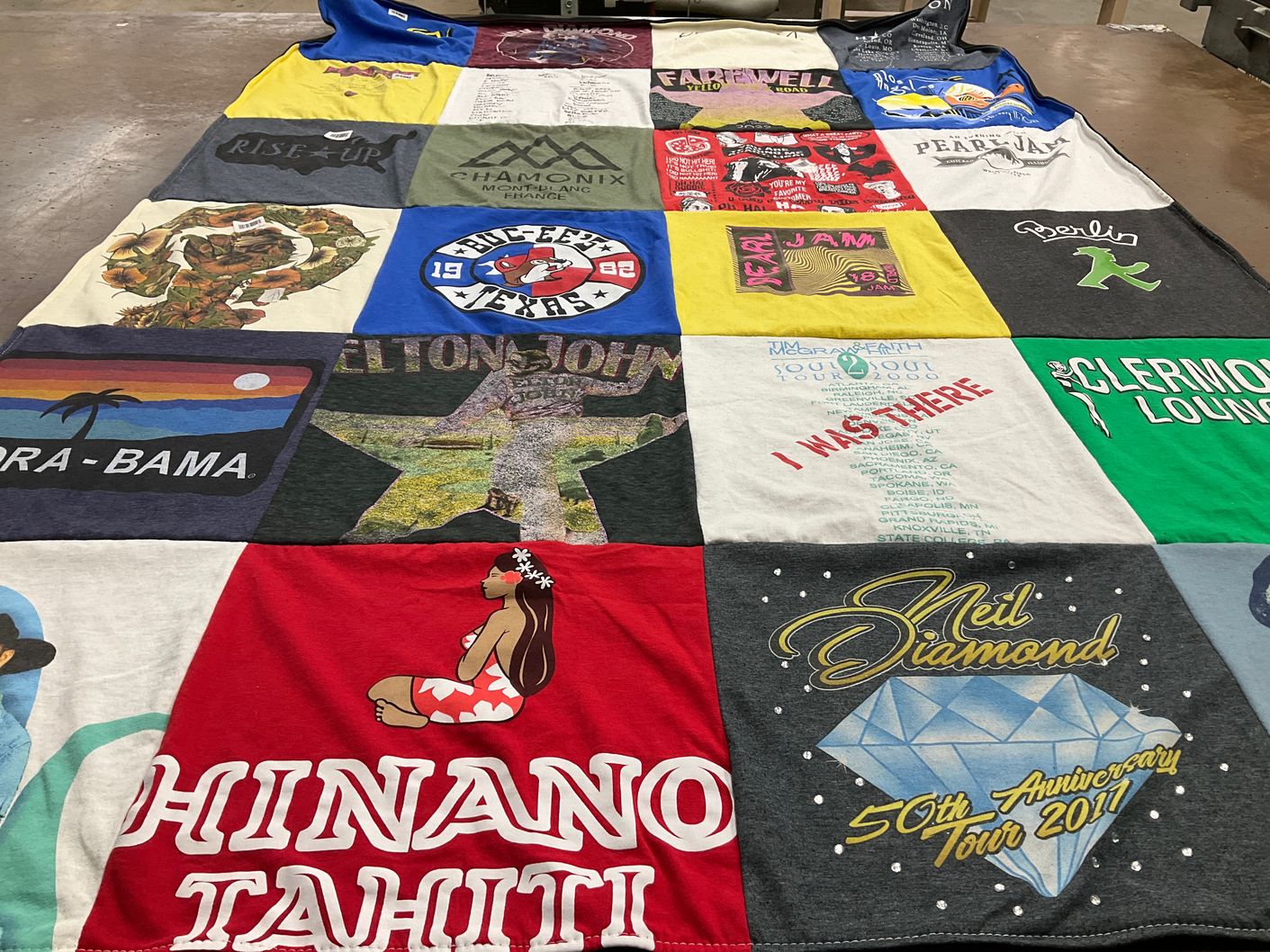 T-shirt quilt with music, travel themes by Kristopher from AZ