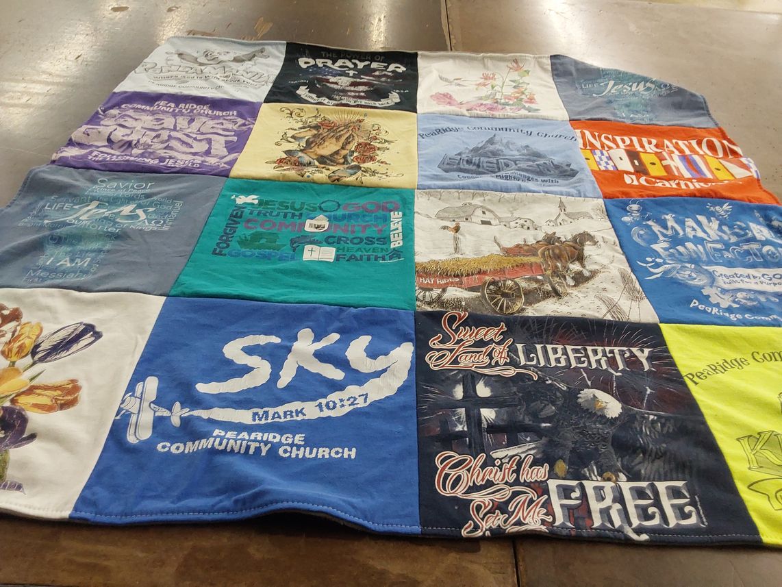 T-shirt quilt with religion, christianity themes by Kathy from MO