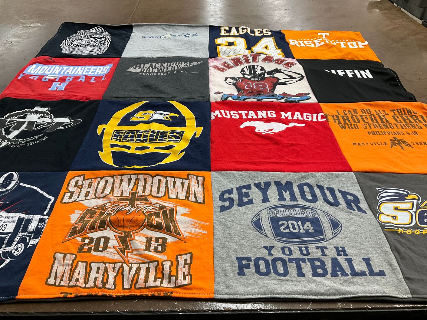 T-shirt quilt featuring mustangs, eagles by Jennifer from TN
