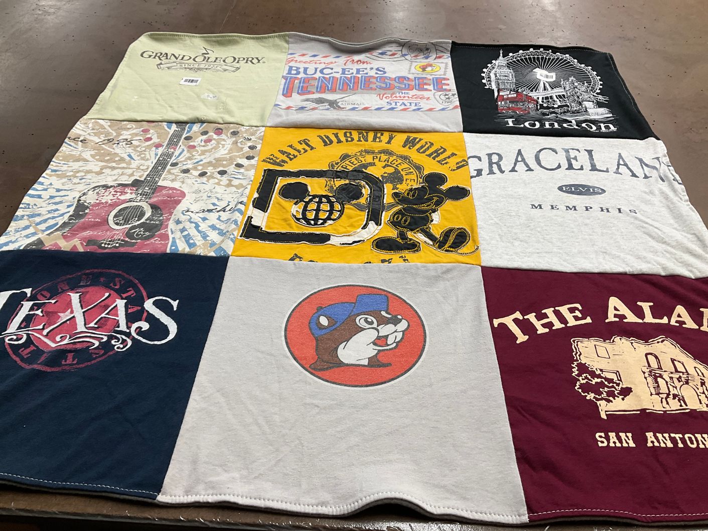 T-shirt quilt with music, travel themes by Stephanie from PA