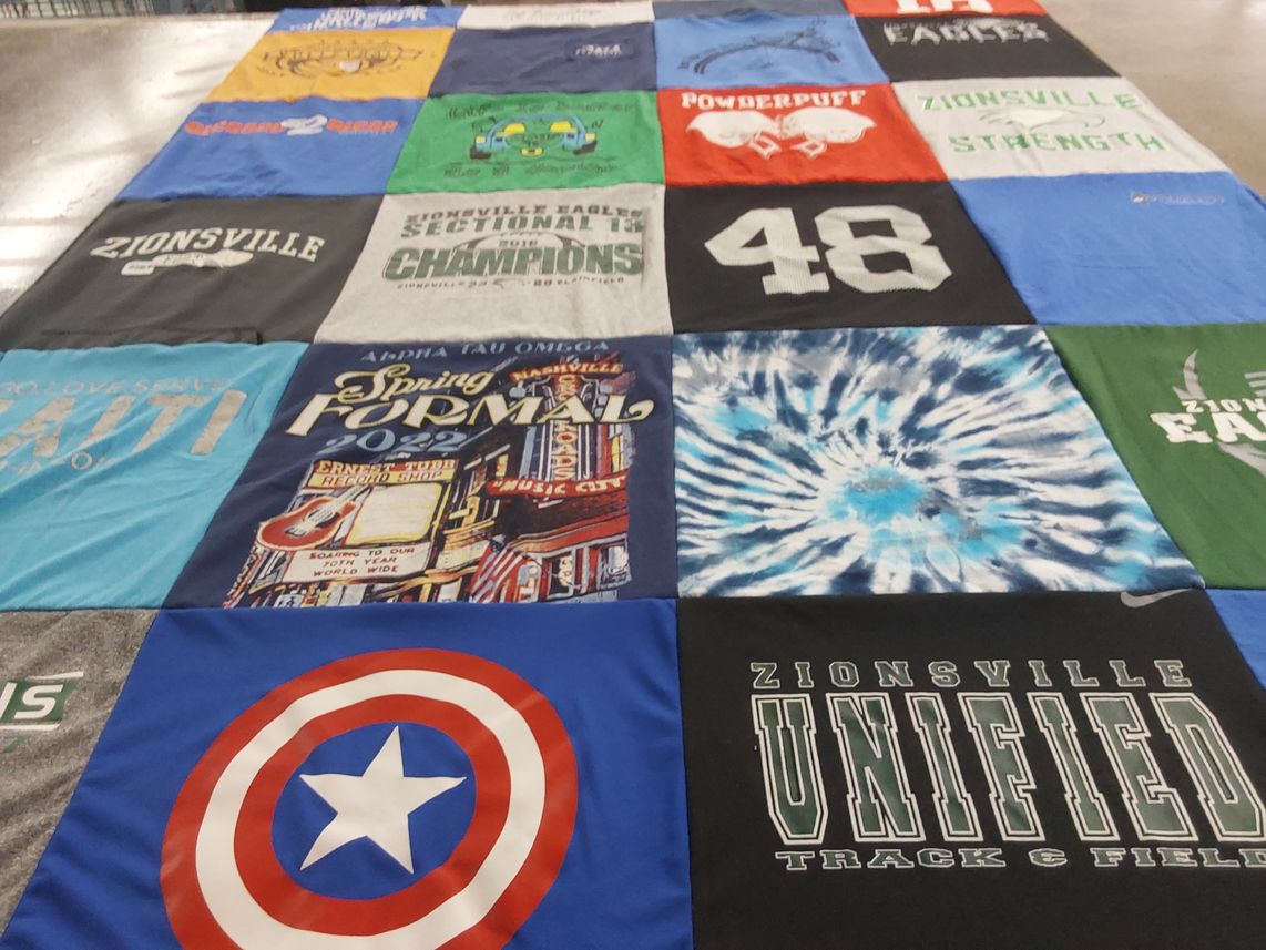 T-shirt quilt featuring zionsville eagles by Connie from IN