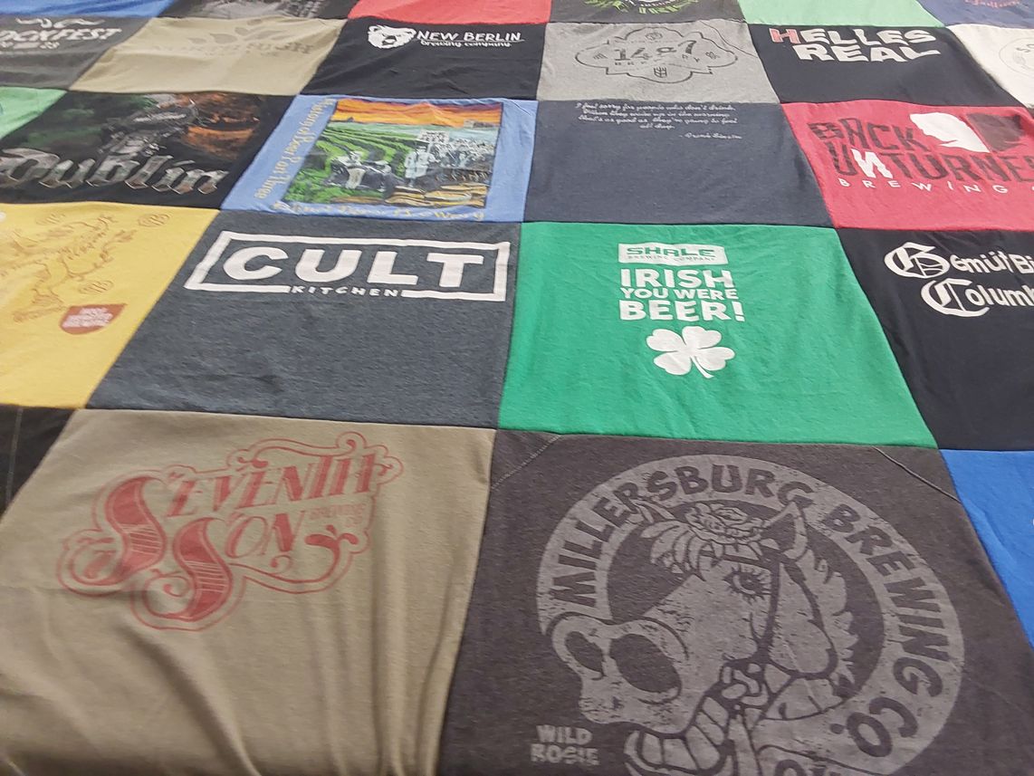 T-shirt quilt with brewing, cooking themes by Patrick from OH