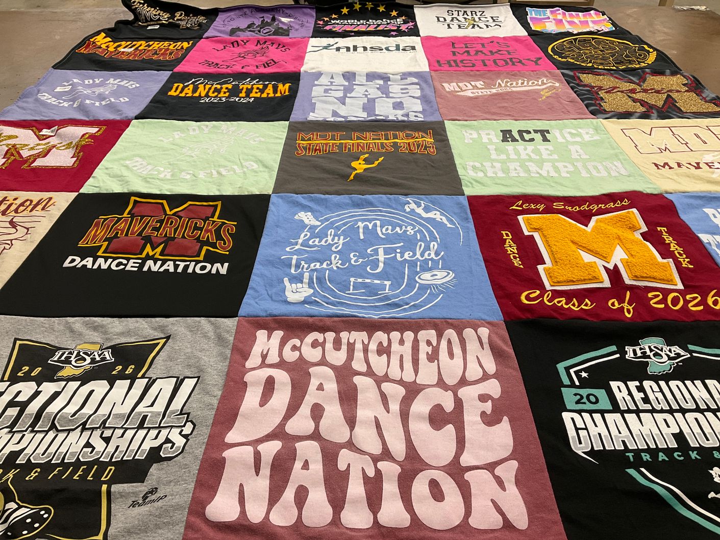 T-shirt quilt featuring mavericks dance team, mavericks track and field by Katlyn from IN