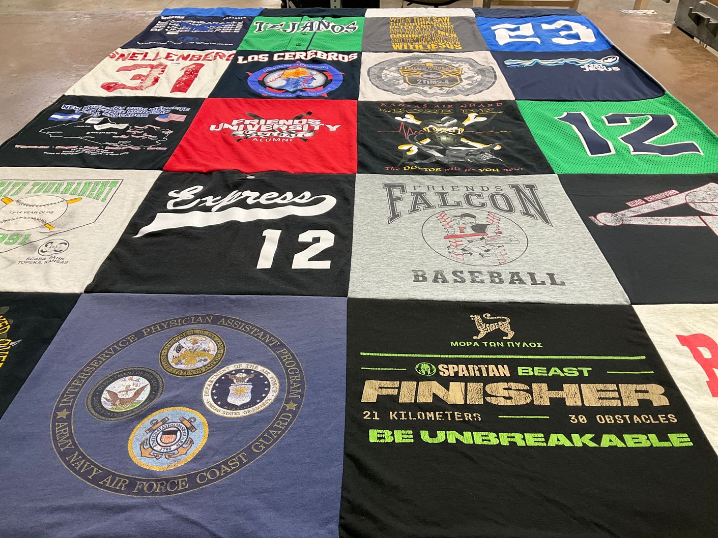 T-shirt quilt featuring falcon baseball by Creighton from TX