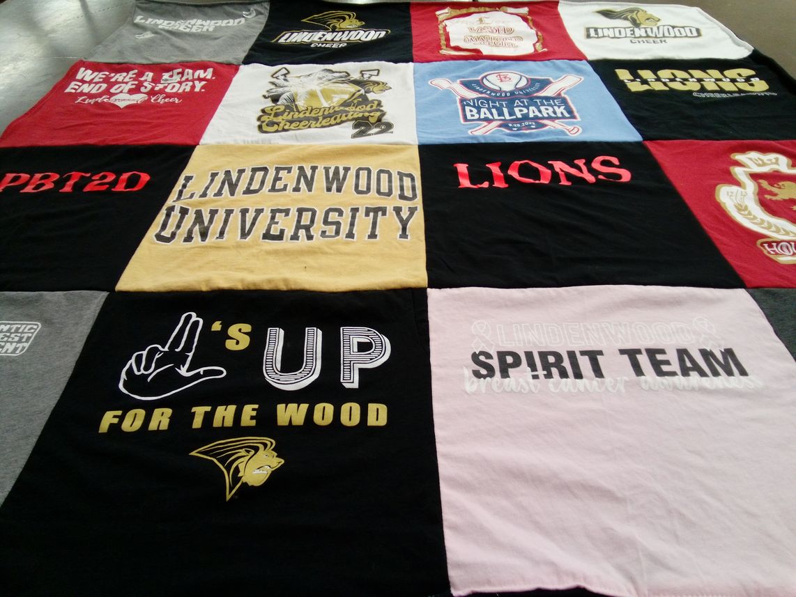 T-shirt quilt featuring lindenwood lions by Jamie from IL