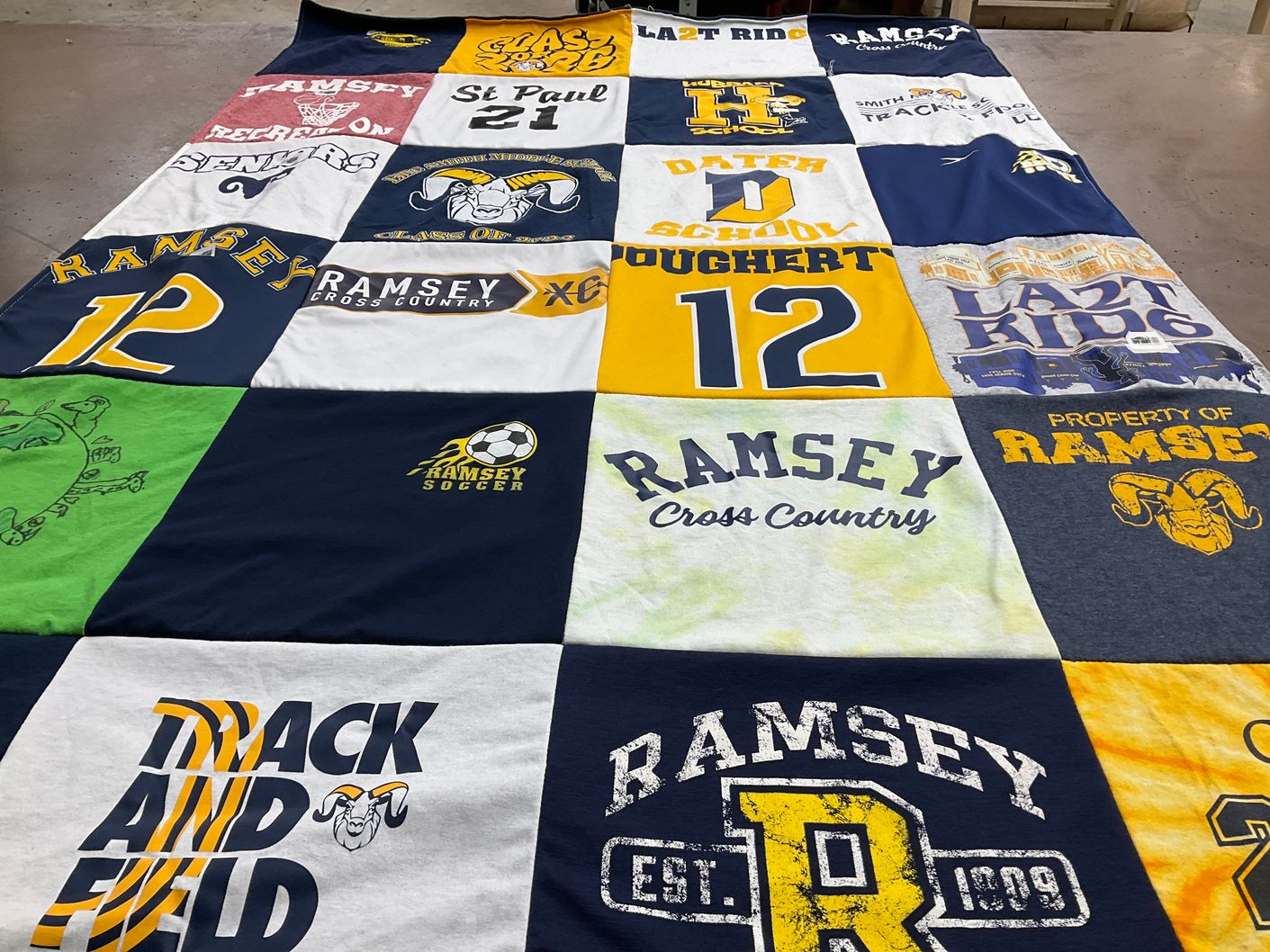 T-shirt quilt featuring ramsey cross country, ramsey soccer by Kelly from NJ