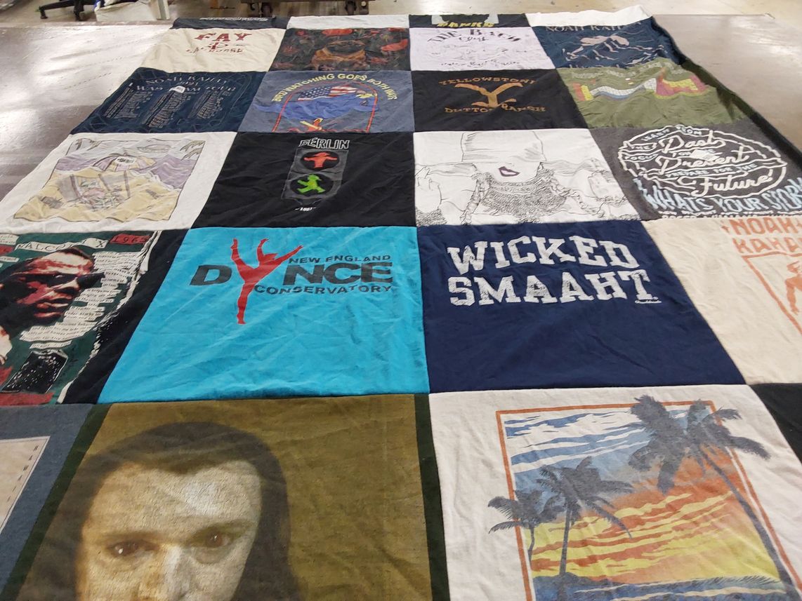 T-shirt quilt with dance, art themes by Aimee from MA