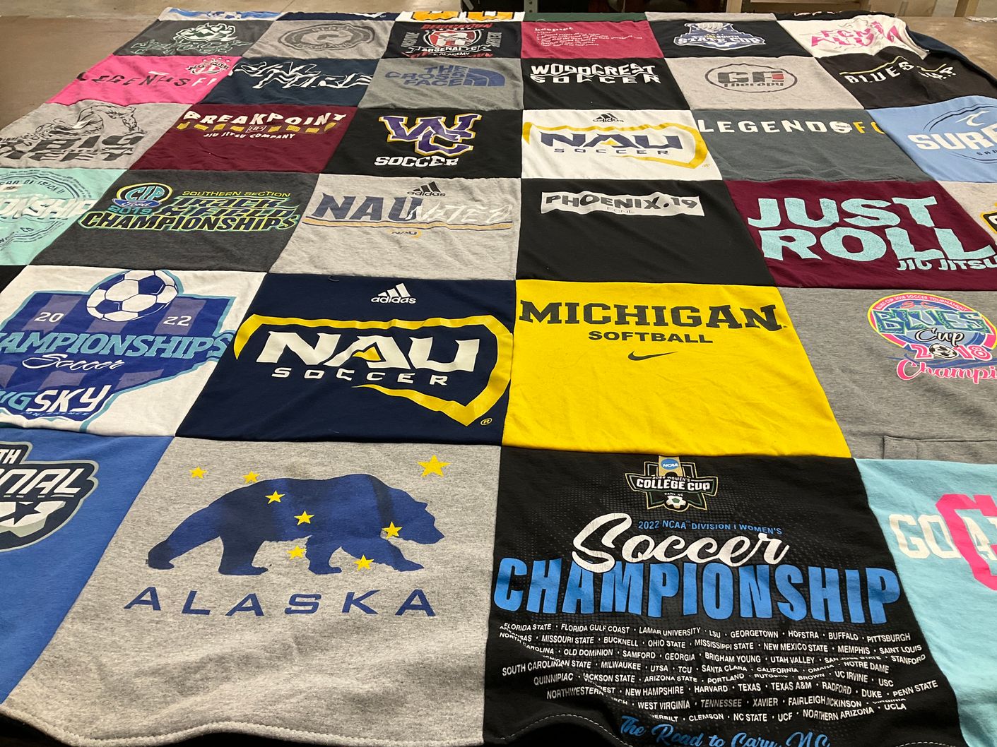 T-shirt quilt featuring northern arizona university soccer, university of michigan softball by Jackie from CA