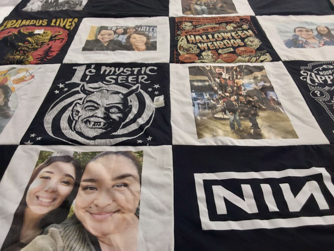 T-shirt quilt with halloween, paranormal themes by Sonia from CA