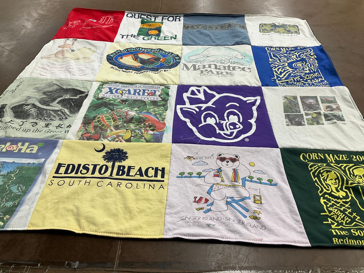 T-shirt quilt with beaches, parks themes by Jeanne from WA