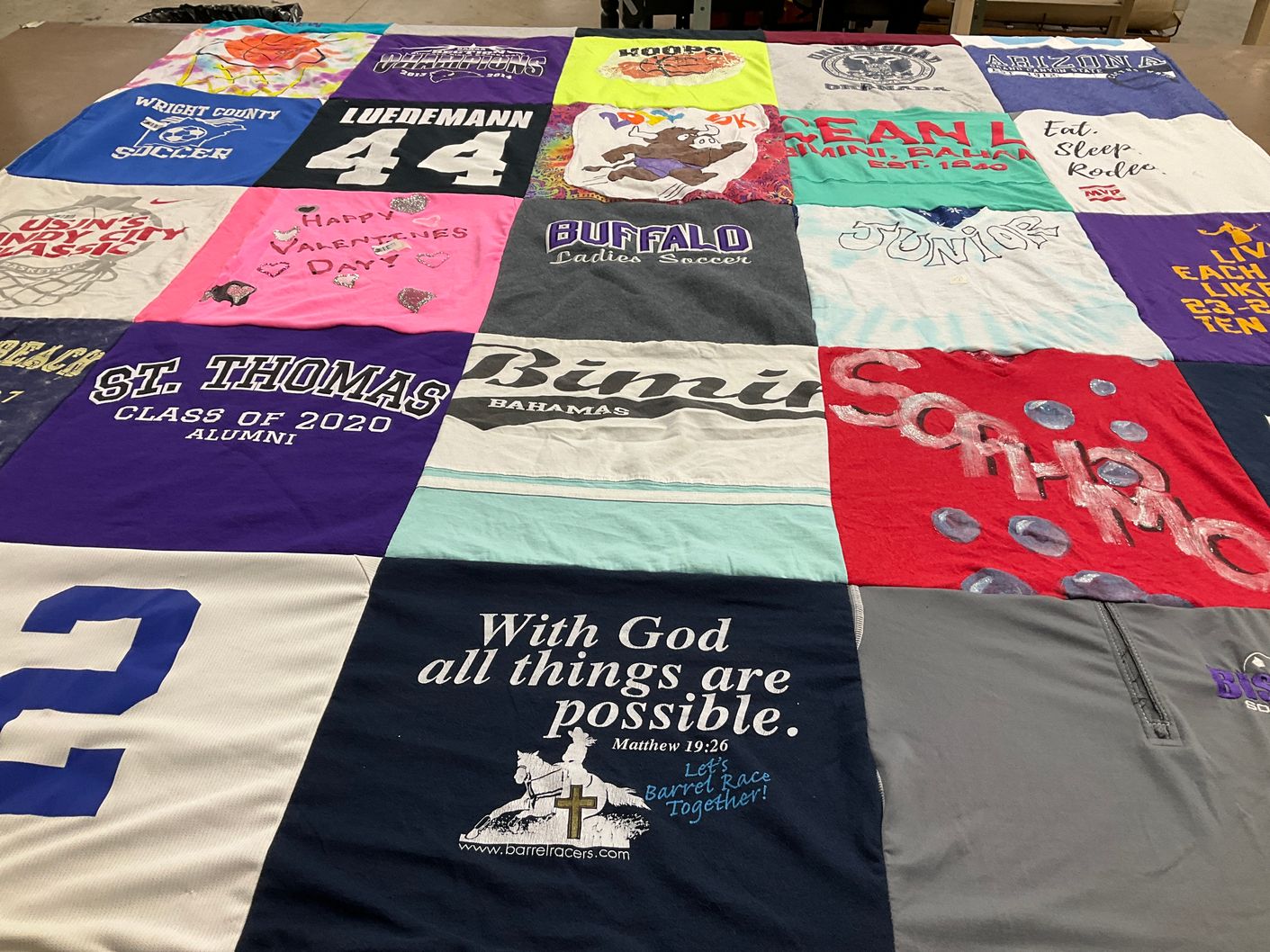 T-shirt quilt from st. thomas university by Maren from MN