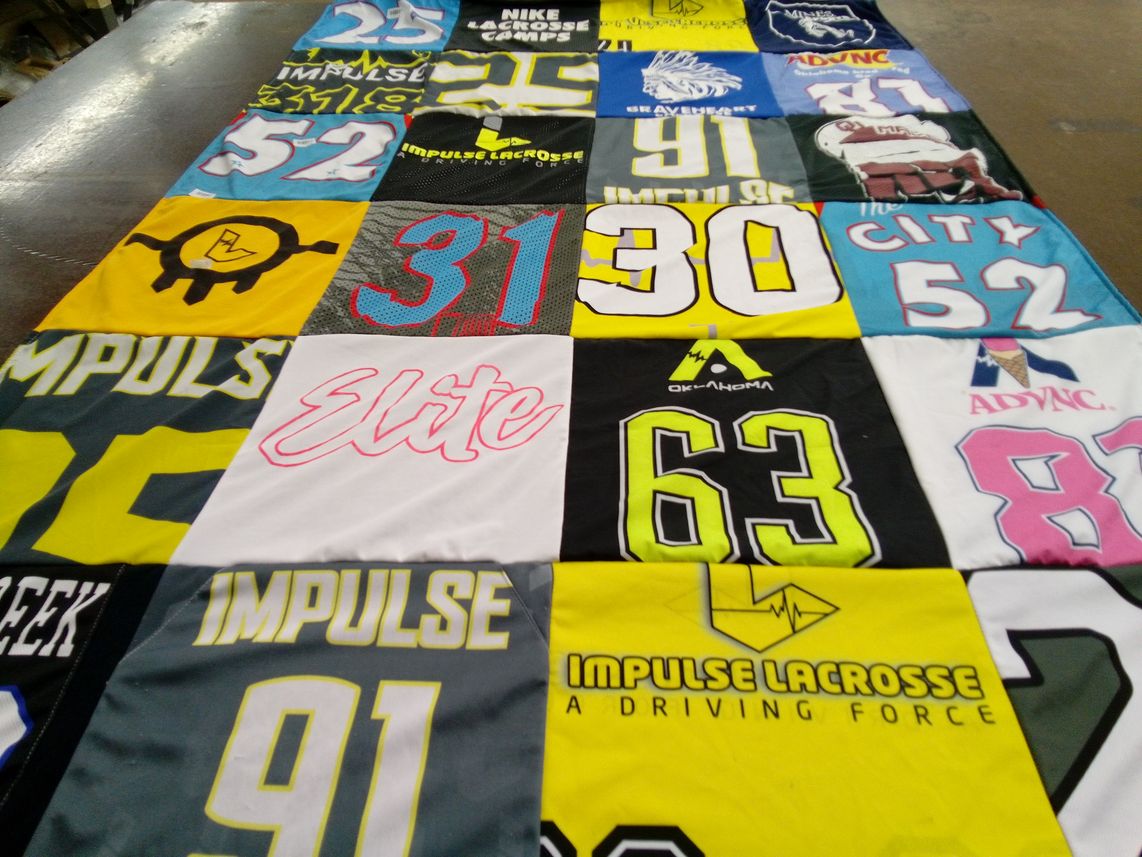 T-shirt quilt with lacrosse themes by Marcy from OK