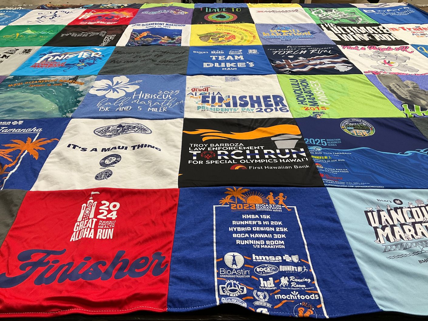 T-shirt quilt with running, marathons themes by Katina from HI