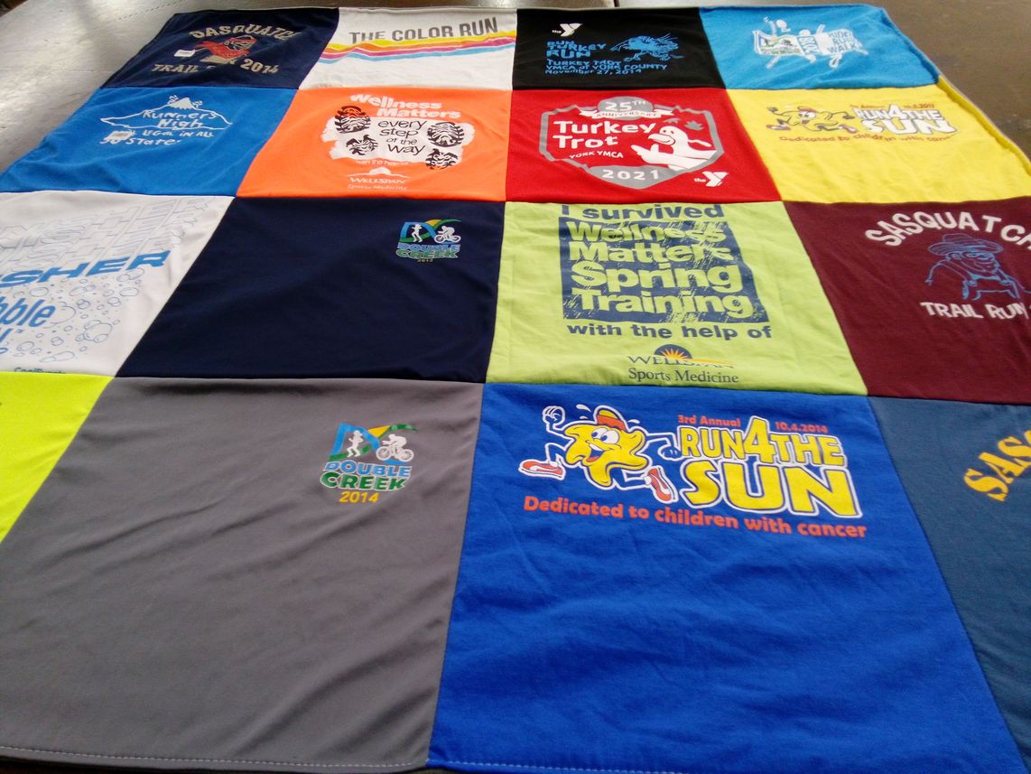 T-shirt quilt with running, health themes by Traci from PA