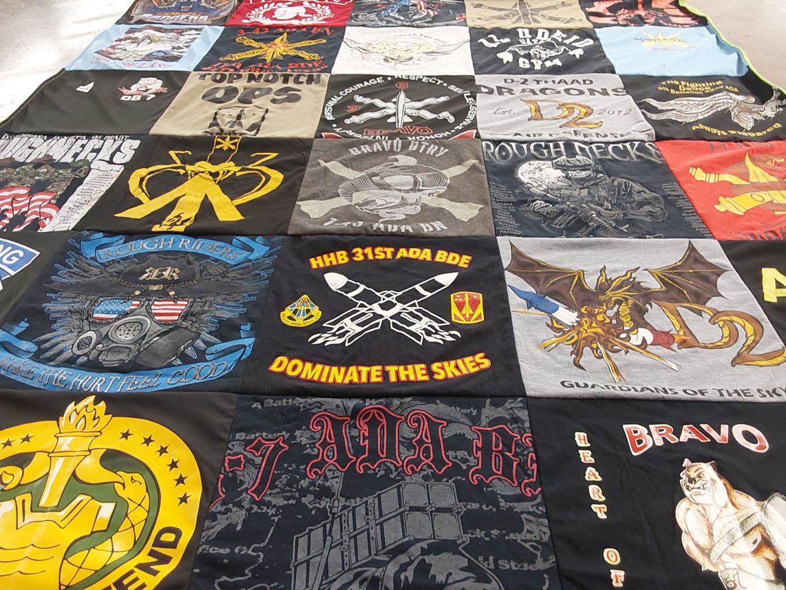 T-shirt quilt with military, aviation themes by Jamie from OK