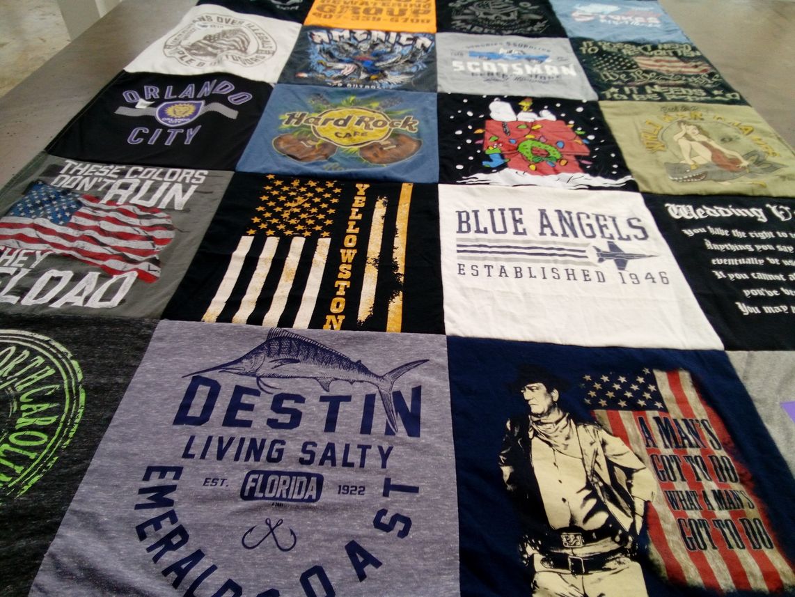 T-shirt quilt with travel, military themes by Deborah from FL