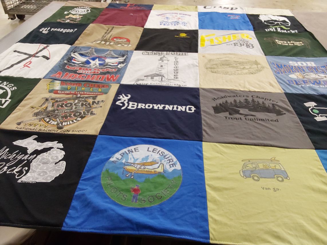 T-shirt quilt with fishing, airshows themes by Rodney from MI