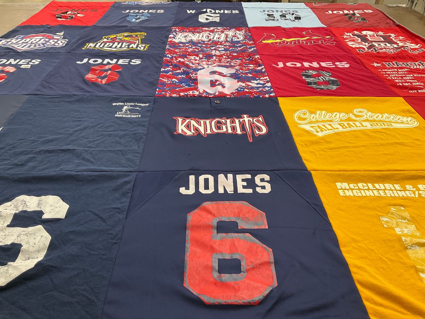 T-shirt quilt featuring knights, cardinals by Amy from TX