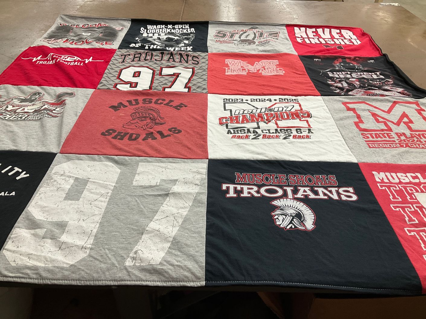 T-shirt quilt featuring muscle shoals trojans by Andrea from AL