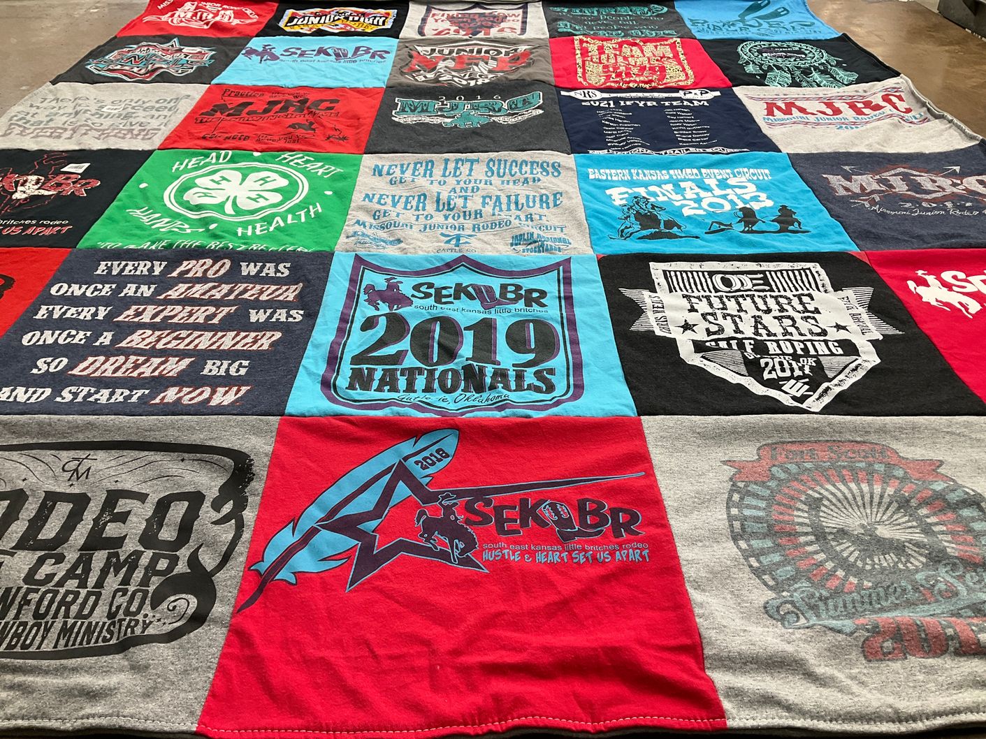 T-shirt quilt with rodeo, youth activities themes by Alaina from KS