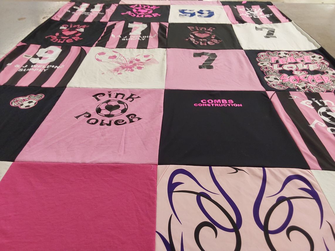T-shirt quilt with soccer themes by Krissy from TX