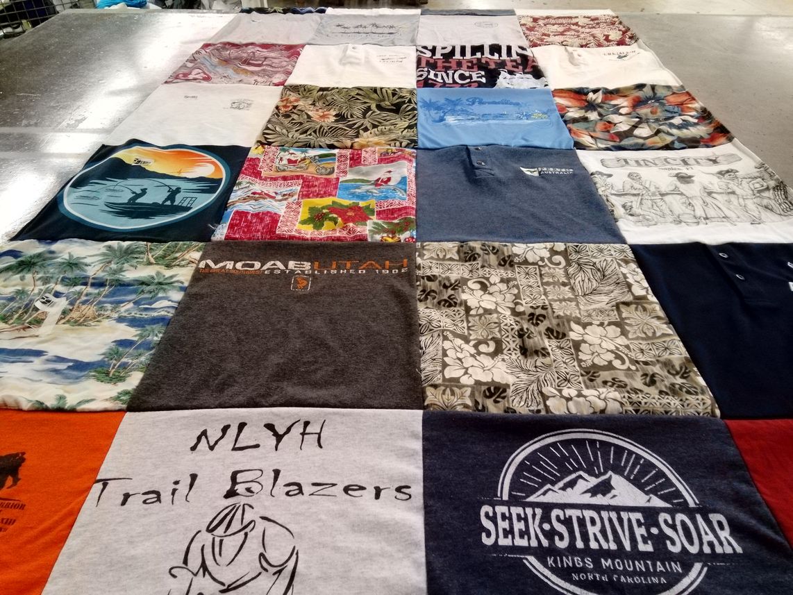 T-shirt quilt with outdoor activities, exploration themes by Christine from MA