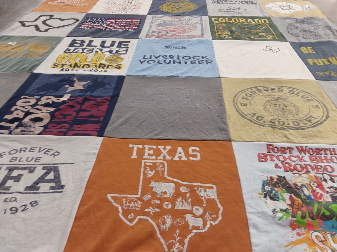 T-shirt quilt with agriculture, livestock themes by Olivia from TX