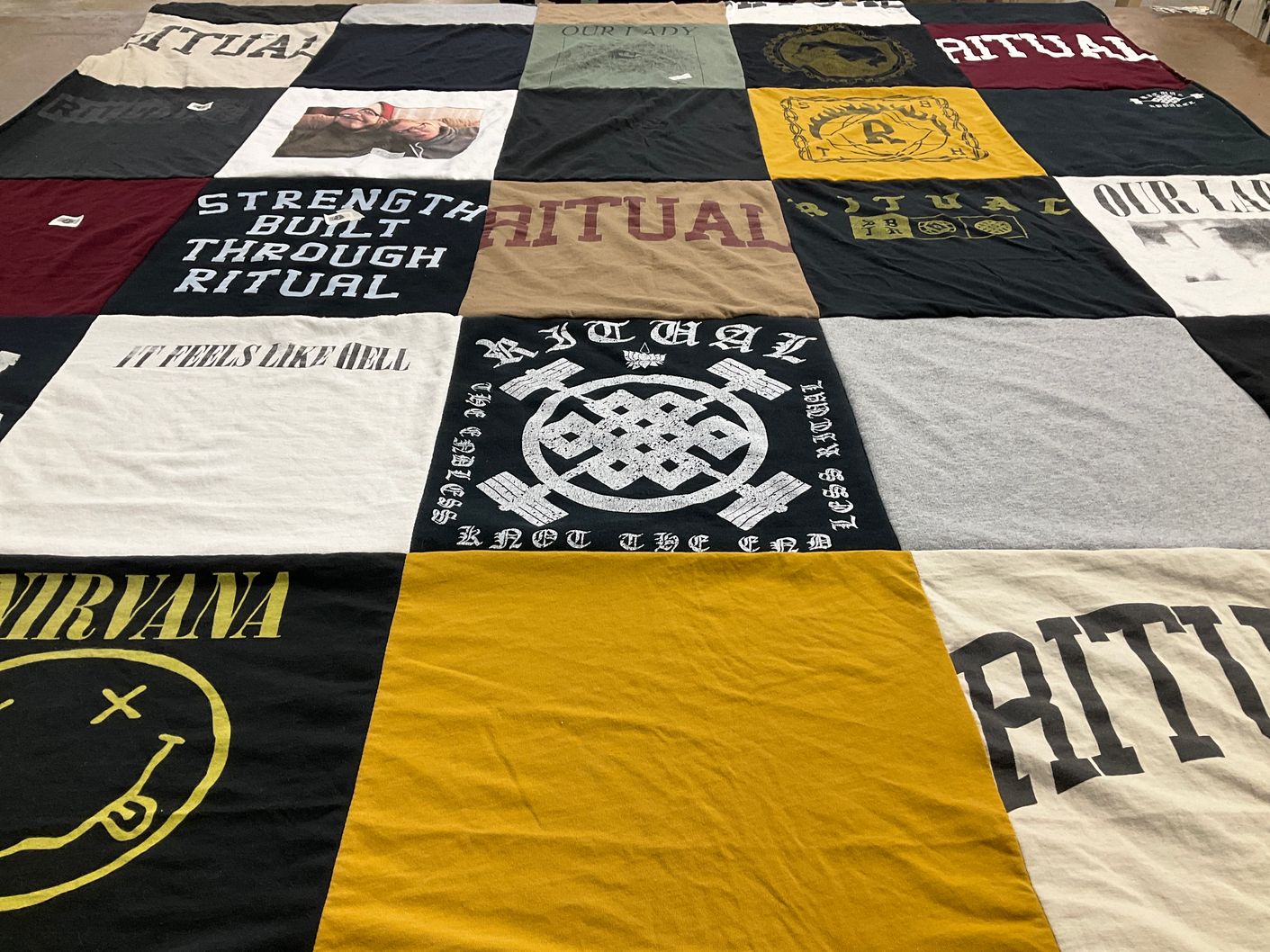 T-shirt quilt with music, band themes by Michelle from IL