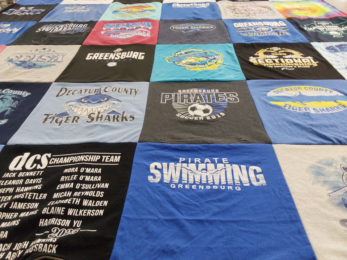 T-shirt quilt featuring greensburg pirates, decatur county tiger sharks by Kennita from IN