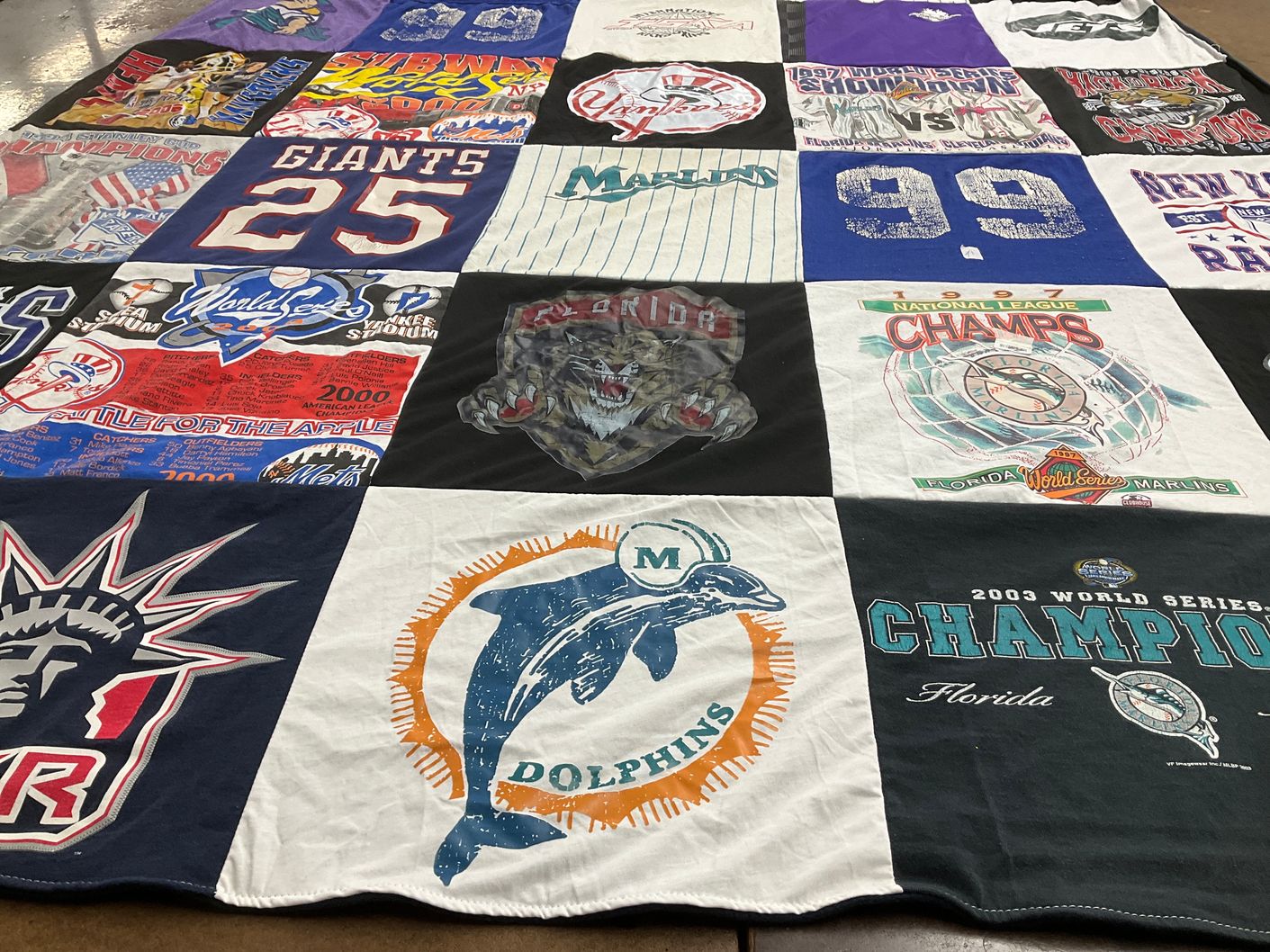 T-shirt quilt featuring florida marlins, new york giants by Stephen from FL